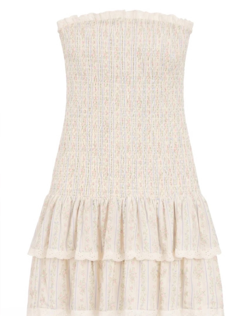 Katie J NYC Cream Floral Strapless Smocked Tiered Dress in Junior Sizing